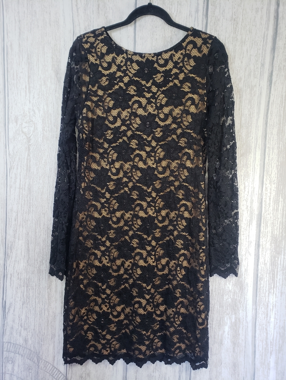Karen Kane Black Lace Overlay Dress Nude Lining Under Size XL